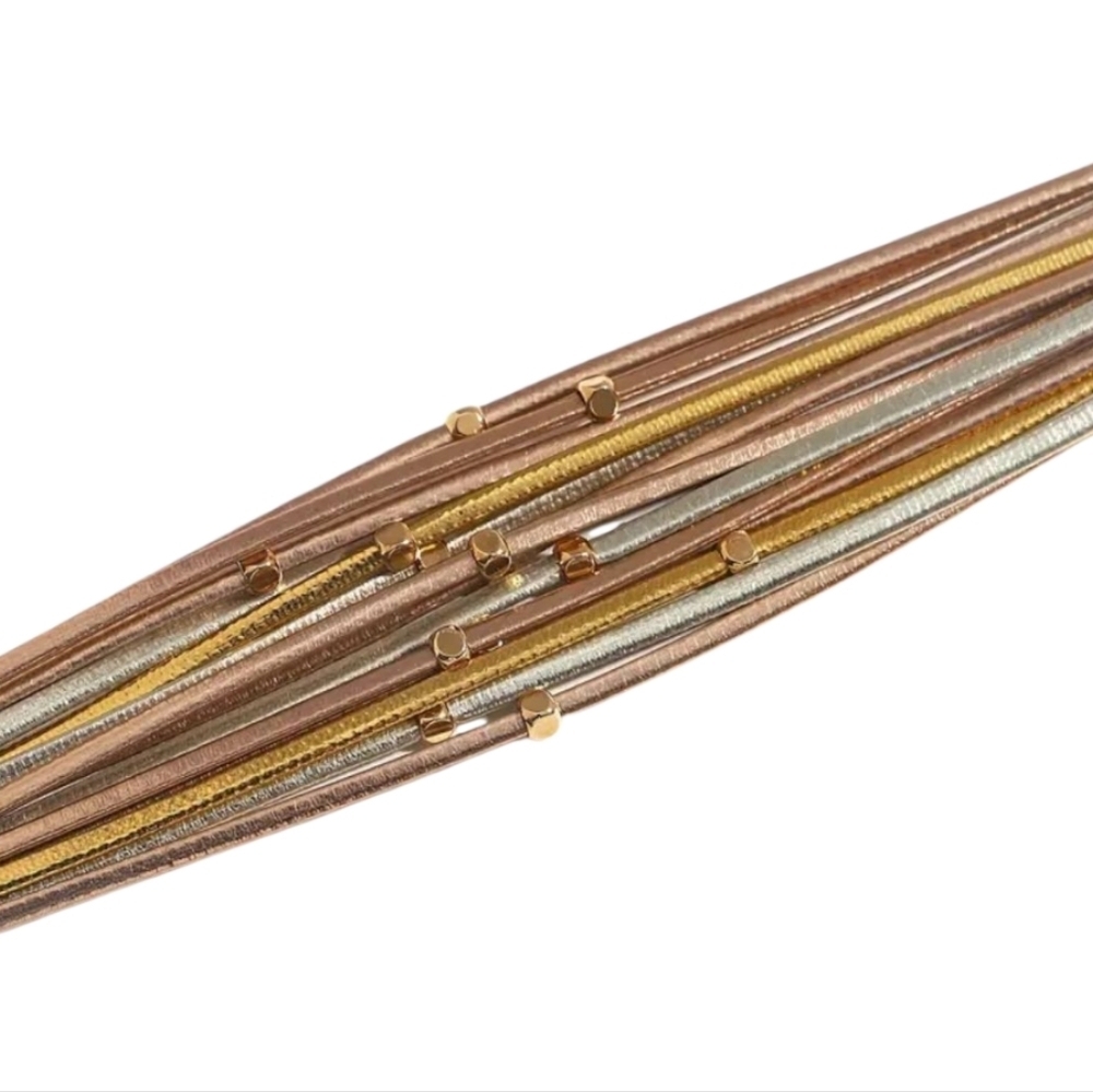 Gold, Silver & Rose Gold Multi Layer Faux Leather Bracelet with Magnet Closure - Picture 3 of 3